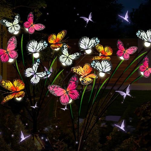 Led Papillon Lampe Solaire Extérieure,2 Pièces Lumière Solaire Jardin,Lampes Solaire De Jardin Étanches Papillon,Clôture,Mariage,Cour,Décoration De Fête (A)