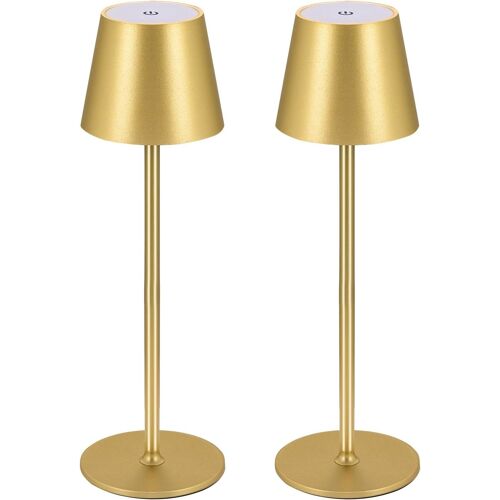 Lot De 2 Lampes De Table Led À Intensité Variable, Sans Fil, Rechargeables, Couleur De Lumière Chaude 3000 K, Pour L'intérieur Et L'extérieur, Avec Usb-C, Aluminium, Étanchéité Ip54 (Or)