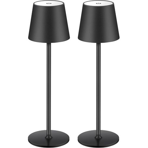 Lot De 2 Lampes De Table Led À Intensité Variable, Sans Fil, Rechargeables, Couleur De Lumière Chaude 3000 K, Pour L'intérieur Et L'extérieur, Avec Usb-C, Aluminium, Étanchéité Ip54 (Noir)