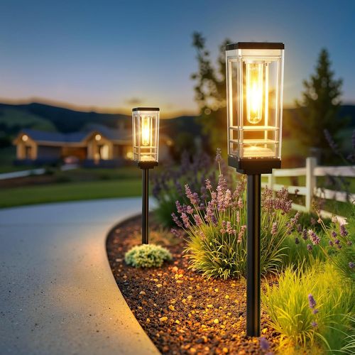 Lampe Solaire Exterieur Jardin 2 Pièces, 2x Grand, Brillant Lumiere Solaire Exterieur Avec Led Blanc Chaud, 12 Heures D'autonomie Lampes Solaires Pour Pelouse, Terrasse, Cour, Cadeaux (2 Pack)