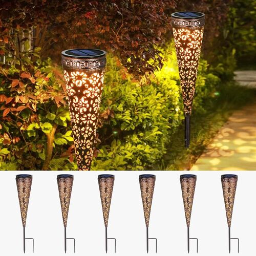 Görvitor Lot De 6 Lampes Solaires Pour Extérieur De Jardin - En Métal - Avec Étanchéité Ip65 - Led Blanc Chaud - Avec Piquet Pour Décoration De Balcon, Terrasse, Jardinière