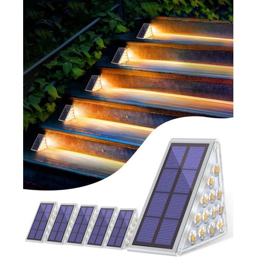 Lampe Solaire Exterieur - 6 Pièces Lampes Solaires Pour Escaliers - 13 Leds Blanc Chaud - Ip65 Éclairage Étanche Pour Jardin, Patio, Garage, Marche, Escaliers