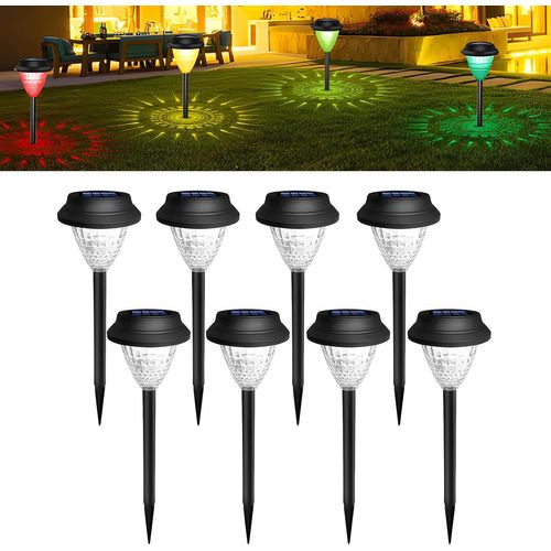 Asfasfq-Lampes Solaires Pour Jardin Extérieur, Lot De 8 Lampes Solaires Led Blanc Chaud Et Multicolores, Lampes De Jardin Étanches Pour Pelouse, Terrasse, Allée, Cour