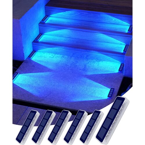 Lumiere Solaire Exterieur Jardin, Lot De 6 Bleu Eclairage Escalier Exterieur, Ip68 Étanche Led Lampe Solaire Pour Jardin, Chemin, Escalier, Allée, Patios, Sol