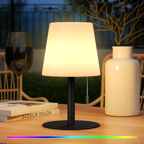 Wireless Table Lamp Outdoor Rechargeable Dimmable Rgb Portable Bedside Lamp 8 Colours Warm White For Living Room, Terrace, Bedroom, Dinner, Cafe, Garden (Black)
