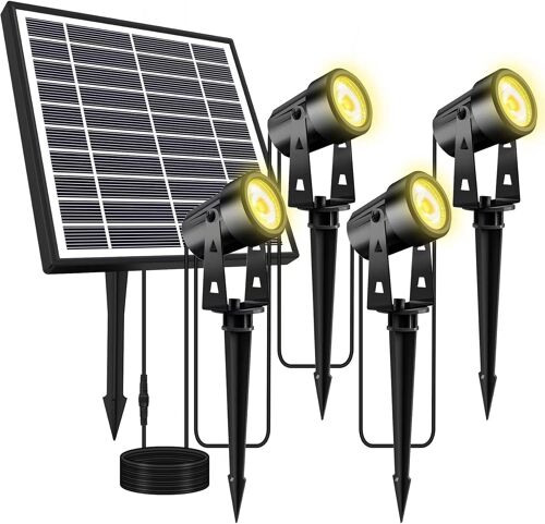 Spot Led Extérieur, 4 Pack Lampe De Jardin 4x3w 1200lm, Étanche Ip65 Éclairage Spot Extérieur, Blanc Chaud (Énergie Solaire 4-1)