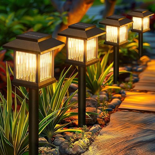 6 Pièces Lampe Solaire Exterieur Jardin, Lumiere Solaire Exterieur Moderne 3x Plus Lumineux Avec Led Blanc Chaud, Design Transparent Lampes Solaires Pour Pelouse, Terrasse, Cour, Cadeaux