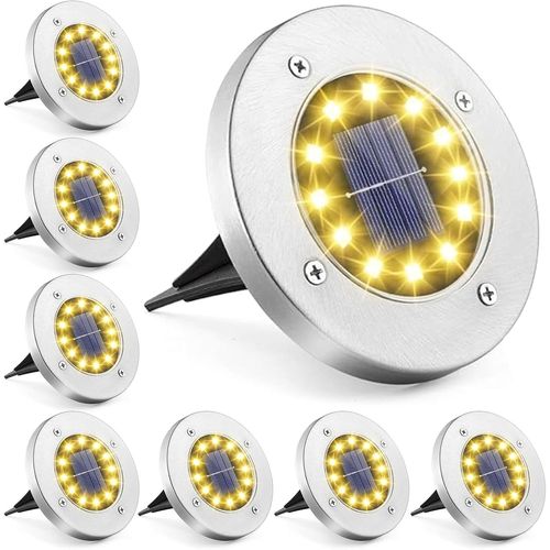 Lumière Solaire Extérieur Jardin, 12 Leds Eclairage Lampe Au Sol, 8 Pièces Étanche Lampe Solaire Spot Encastrable Solaire Au Sol Eclairage Pour Chemin, Cour, Terrasse, Pelouse, Jardin