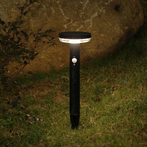 Borne Lumineuse Extérieure Solaire Avec Détecteur 3 Modes 3000k Led Lampadaire Exterieur Avec Piquet Ip44 Étanche Lampe Borne Pour Jardin Chemins Allées Pelouse, Acier Inoxydable, Noir