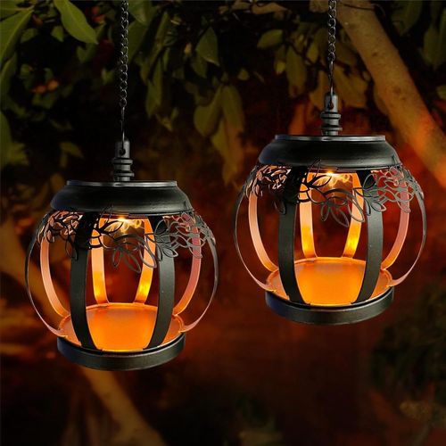Lampe Solaire Exterieur, 2 Pièces Lanterne Solaire Exterieur À Suspendre, Eclairage Exterieur Solaire Metal, Ecorative Pour Balcon, Arbre, Terrasse, Jardin, Lampion Solaire Camping