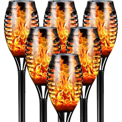 Torche Solaire Lumières Étanche, 6 Pack 12led Danse Flamme Scintillante Lumières Solaires Décoration De Paysage Éclairage Crépuscule Sécurité Pour Chemin De Patio De Jardin