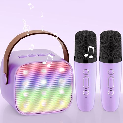 Machine De Karaoké Avec 2 Microphones, Version Premium - Bluetooth - Pour Enfants Et Adultes - Avec Effets Changeants De Voix Et Lumières Led - Pour Garçons Et Filles - Cadeau De Fête À La