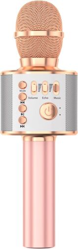 Enfants Sans Fil Karaoké Microphone 3 En 1 Portable Portable Bluetooth Microphone Haut - Parleur Lecteur Enregistreur Changeur De Son Garçon Fille Adulte Noël Anniversaire Chant Jouet(Or Rose)