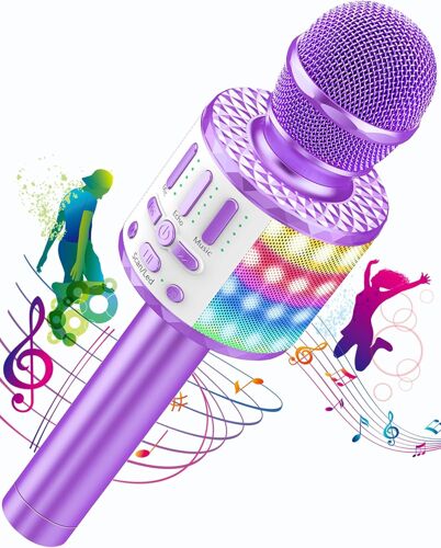 Micros Sans Fil Karaoké, Microphone Karaoke Bluetooth Avec Lumière Scène, Portable Haut-Parleur Pour Enfants/Adultes Fête Chanter Disco Ktv Clubs Noël Anniversaire Soiree Idée Cadeau Fille Garcon