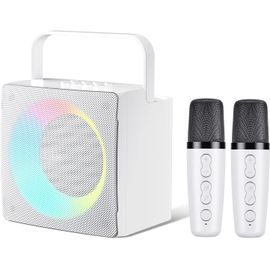 Machine De Karaoké Avec 2 Microphones Sans Fil Uhf, Usb, Connexion Auxiliaire, Effets De Changement De Voix Et Lumières Led,Capacité De La Batterie 4000 Mah, Pour La Fête