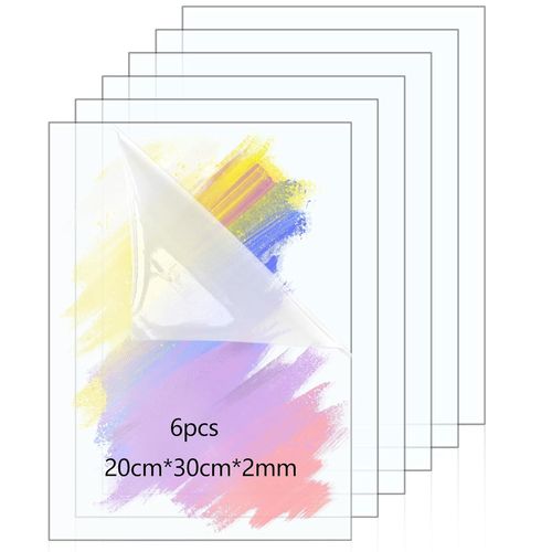 YEMAESRE-6 Pièces Plaque Acrylique Transparente A4,Feuille Acrylique 2Mm,Plaque Plexiglass Pour Cadre Photo,Diy Peinture,Exposition (Transparent)