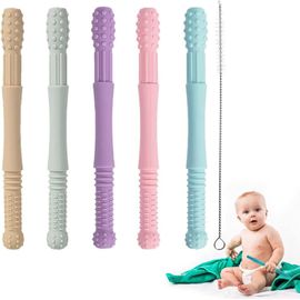 Anneau De Dentition Pour Bébé,Tube De Dentition En Silicone,Jouet Sensoriel À Mâcher Pour Bébé,Avec 1 Brosse De Nettoyage