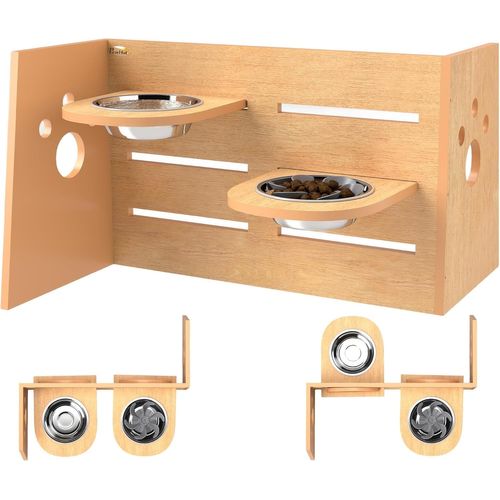 Yemaesre-Gamelle Chien Surélevée De 3 Hauteurs Ajustables, Gamelle Pour Chien Avec 2 Bols En Acier Inoxydable, Tapis D'alimentation Lente, Design Séparé, Pour Chiens Petits, Moyens Et Grands, Chêne