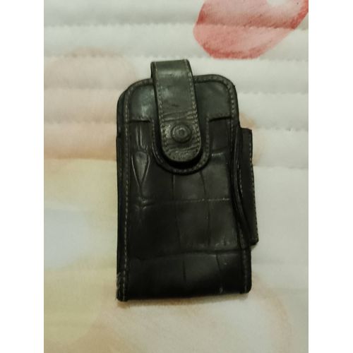 Étui à téléphone portable en cuir noir vintage années 90 faconnable.