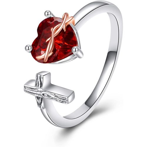 Yemaesre-Bague En Forme De C?ur De Jésus Pour Femme En Argent Sterling 925 Avec Croix - Bijou D'amour De Dieu - Cadeau Pour Adolescentes Et Filles, Aucune Pierre Précieuse