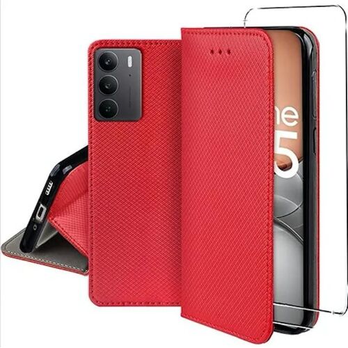 Housse pour Realme 14x 5G / Realme C75 - etui coque pochette portefeuille + film ecran - ROUGE MAGNET