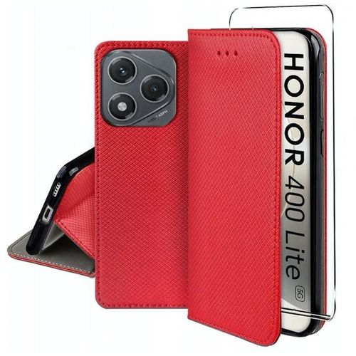 Housse Pour Honor 400 Lite 5g - Etui Coque Pochette Portefeuille + Film Ecran - Rouge Magnet