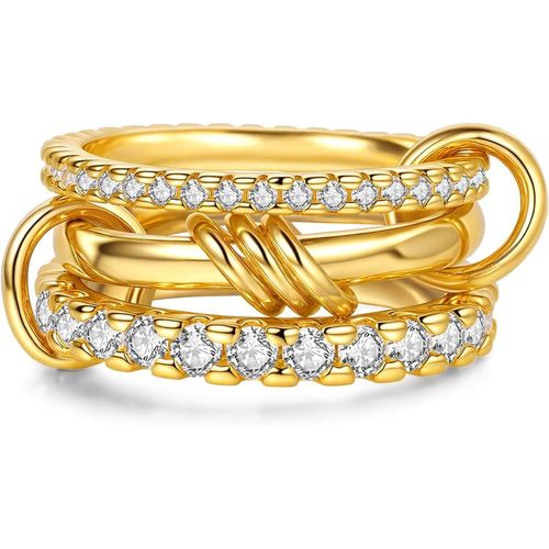 Yemaesre-Bague Multi-Liens Reliée Bague D'éternité Bague Avec Bande De Liaison En Or Massif Bague Avec Maille Trinity À Emboîtement Avec Ensemble De Zircons Cubiques Cz (B-Or, 5)
