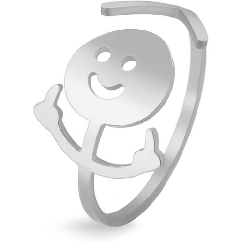 Yemaesre-Smiley Face Figurine Sign Language Anneaux Pour Femmes Hommes Bague Réglable Avec Ouverture En Acier Inoxydable Doigt Moyen Stickman Couple Anneaux