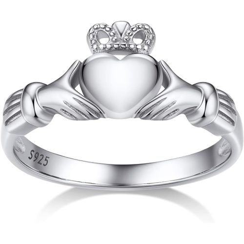Yemaesre-Bague Argent 925 C Ique/Coeur/Claddagh Brillant Bijoux Pour Femme Fille Cadeau Anniversaire Taille 47-67 Couleur Argent/Rose Rouge/Doré