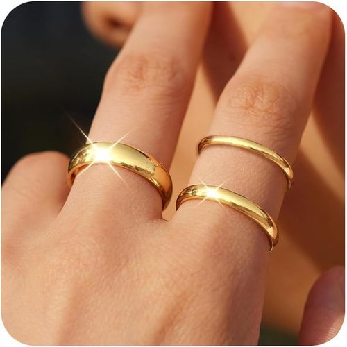 Yemaesre-3 Pièces Bague Femme Acier Inoxydable Plaquées Or 14k, Empilables Bague Simple Lisse Cadeau Amour Mariage Amie Largeur 2mm 4mm 6mm