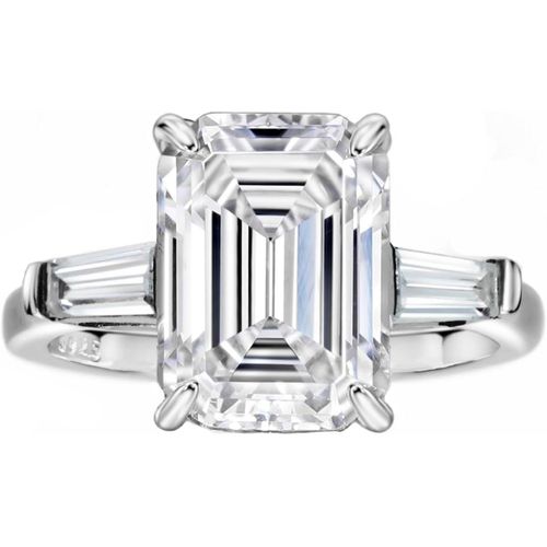 Yemaesre-Bague De Fiançailles Pour Femme En Argent Sterling 925 Avec Émeraude 4 Carats - Bague De Fiançailles En Argent Sterling - Taille Émeraude - Diamant De Zircone Blanc