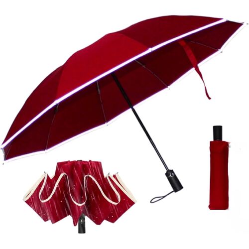 Parapluie Inversé Automatique Compact - Parapluie Pliant Coupe Vent Avec Bandes Réfléchissantes - Tissu Téflon Protection Solaire Et Contre La Pluie - Anti Humidité Voiture Sèche Vite Idée Cadeau