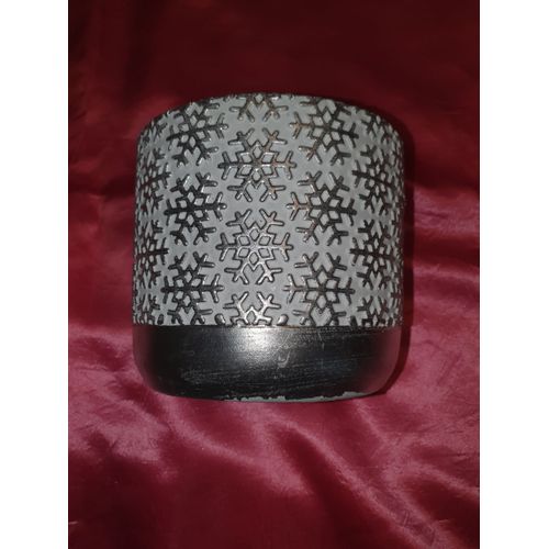 Cache pot blanc flocons argent