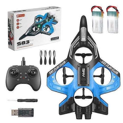 Avion telecommande S83 en mousse EPP 2,4 GHz, planeur de chasse telecommande, avec lumieres LED et deux batteries