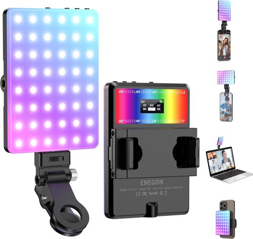 Lumière Selfie Rgb, Lumière Vidéo Rgb 360° Couleur Pleine Avec 24 Effets, 78 Led 2000Mah Rechargeable, Cri 95+ Et Cct 2500K-9000K, Lumière Clip Portable Pour Téléphone/Tablette Can[GOP6250403]