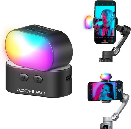 HUBI-Lumière De Remplissage Magnétique Rvb Pour Cardan,Lumière Vidéo Led Avec 3 Niveaux De Luminosité Et 7 Réglages De Couleur Pour La Photographie,Mini Lumière De Remplissage Portable Avec