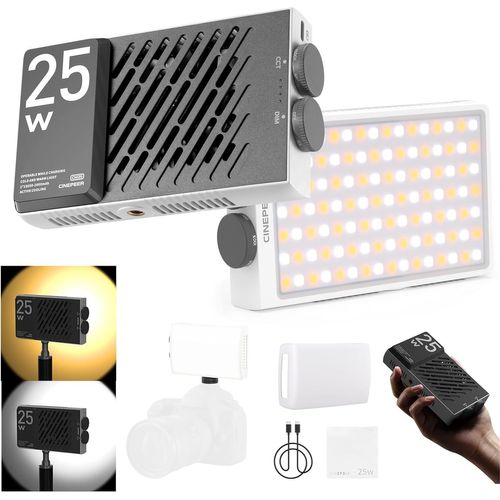 Cinepeer Cm25 Lampe Vidéo 25W, Lumière De Caméra Portable Bicolore, Mini Lumière Led Pour Éclairage Photo Et Vidéo, Ventilateurs Intégrés, Charge Rapide Pd, 14000 Lux@ 2700K-6200K, Irc[Z3249]