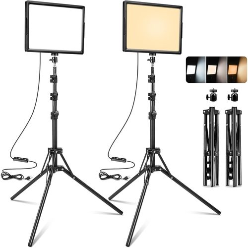 SUBZONAL-Lumière Photo et Vidéo LED 2-Pack, Bi-Couleur 2800-6500K Lampe à LED USB Dimmable Photographie avec Trépied pour Studio éclairage, Youtube TikTok, l'enregistrement Vidéo, Streaming de Jeux