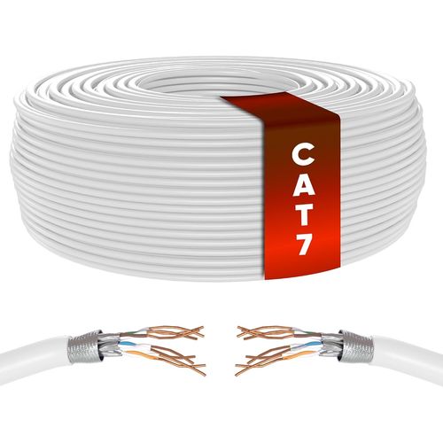 Vrac Cat 7 Câble Ethernet 25M, 100% Cuivre Pur Haut Debit Reseau Lan Cable Ethernet Cat7 Pour Connexion Internet Rapide & Fiable | Bulk, Awg28, Sftp, 10 Gbps, 600 Mhz (25 Mètres, Blanc)
