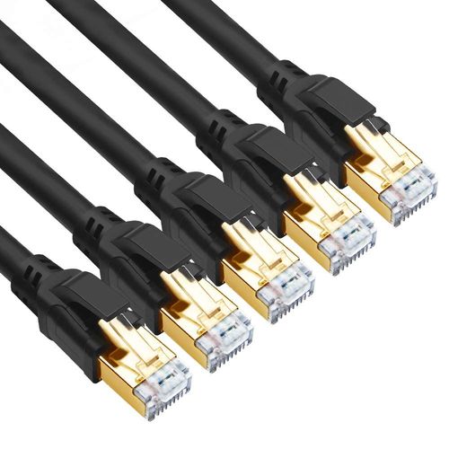 Cat 8 Câble Ethernet 0.5m 5 Pièces,RJ45 Câble Réseau 40Gbps 2000MHz S/FTP Super Débit Double Blindage Cable Internet Compatible avec PS5 TV Box PC Router Modem,Plus rapide que Cat7 (Noir)