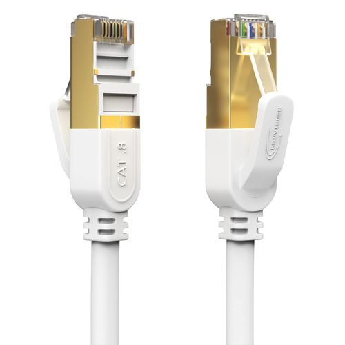 EPKH-Câble Ethernet 0,25m RJ45 Cat 8 Câble Réseau 40Gbps 2000MHz S/FTP Câble Internet LAN Cable flexible S/FTP Patch LAN Câble fiche RJ45 idéal pour Routeur Modem Switch TV Box,PC,PS4,PS5 Blanc