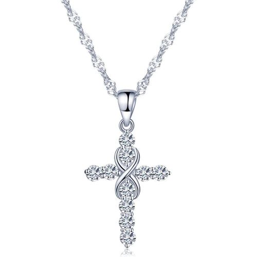 Collier En Argent 925 Pour Femme Fille, Pendentif De Croix Et De Symbole D'infini, Incrusté Strass Brillant, Cadeau Noël Anniversaire