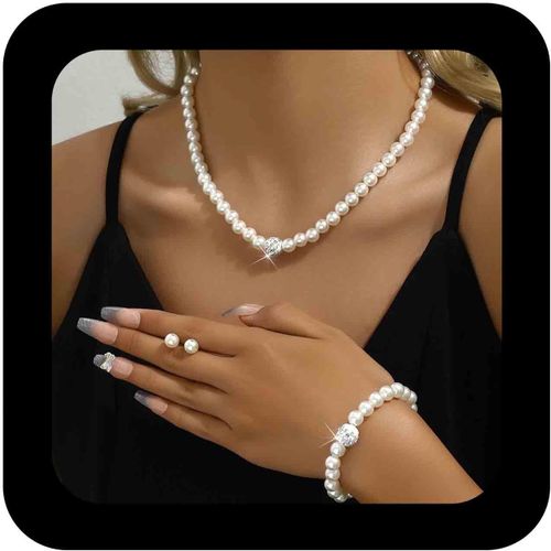 Kales-Collier De Perles En Cristal De Bohème Collier Ras Du Cou En Argent Cz Collier De Perles Blanches Collier De Perles En Strass Boucles D'oreilles Bracelet Collier Parure De Perles Pour Femmes