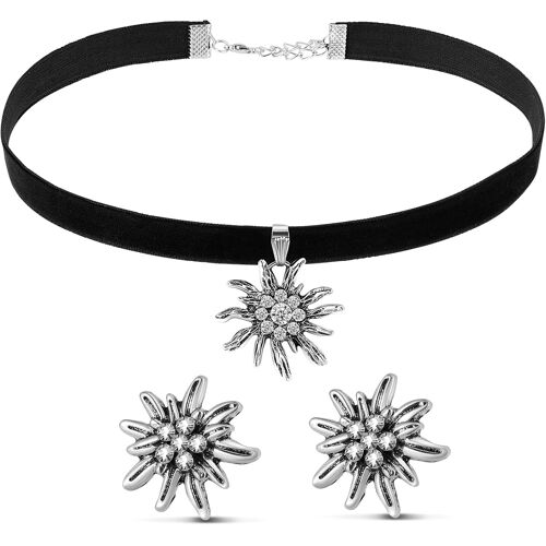 Parure De Bijoux Traditionnels Pour Femmes Collier D'edelweiss Avec Boucles D'oreilles Collier Ras Du Cou En Velours Accessoires De Bijoux De Dirndl Pour Fête Bière Bavaroise