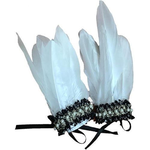 Kalsw-Femmes Dentelle Plume Poignet Bande Noir Plume Poignet Sangle Nouveauté Gants Handwear Costume Accessoires