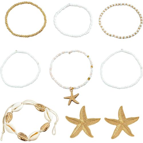 Kalsw-7 Bracelets Et 1 Paire De Boucles D'oreilles Étoile De Mer,Bijoux Élément Marin,Bijoux Bohème,Bijoux Classiques À La Mode