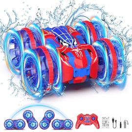 KAJGL-Spider Voiture Télécommandée Étanche,4Wd Amphibie Voiture Télécommandée 2.4 Ghz,Bateau Télécommandé,Voitures Acrobatique Rc Avec Lumières Led 360°