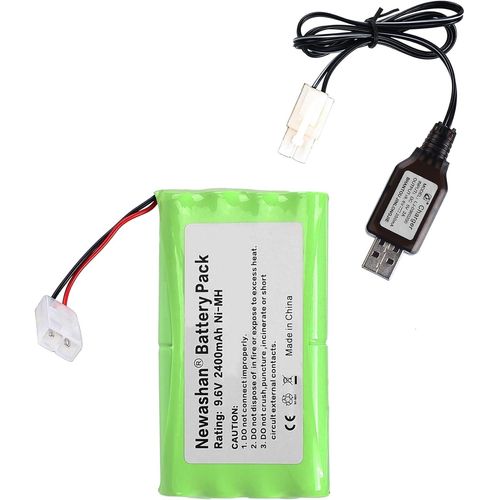 KAJGL-2400Mah 9,6V Batterie Pour Rc Voiture Jouet Avion Robot Électrique Truck Camion Télécommandée Radiocommande Rechargeable Ni-Mh Aa Piles Accu Avec Câble De Charge (Fiche Tamiya)