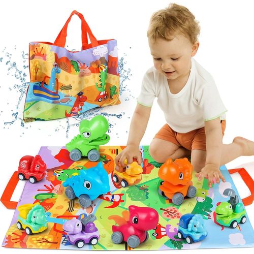 KAJGL-Bébé Voitures Jouets Pour Garçons,10 Pack Dinosaure Voitures Jouet Friction Avec Tapis De Jeu,Pull Back Voiture Push And Go Enfant Éducation Précoce Cadeau Pour Garçons Et Filles 1 2 3 Ans