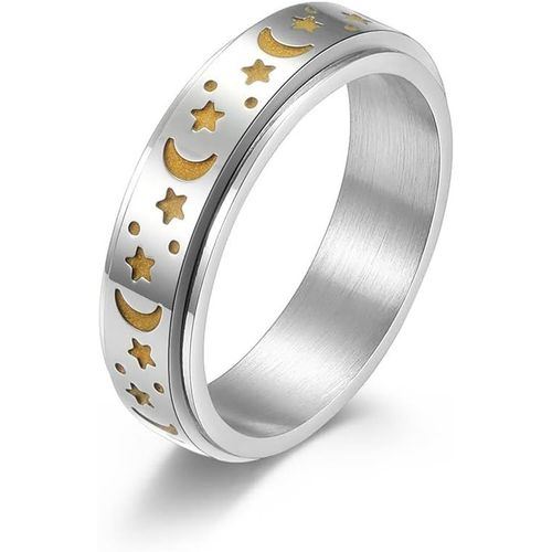 KAHFL-Stainless Steel Spinner Rings Moon And Star Fidget Stress Relieving Anxiety Rotate Freely Engagement Wedding Promise Band Luminous Glow In The Dark Jewelry Gift For Women Men Boys Girls